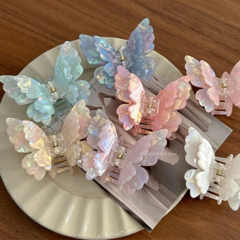 Pinza de pelo de mariposa de hadas para mujer, pinza cangrejo de acetato, pinza de tiburón de princesa dulce de verano, horquillas, accesorios de pelo franceses