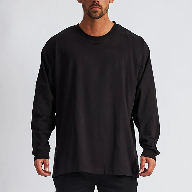 T-shirt uomo in cotone a maniche lunghe, ampia