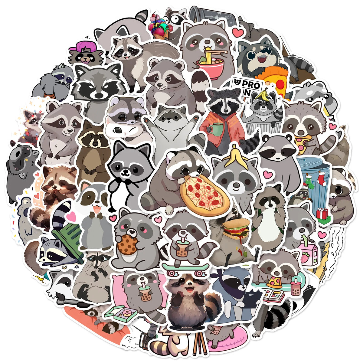 50/100PCS Cute Raccoon Graffiti Stickers Trolls, Insulated Cups, Storage Boxes, Refrigerator Decoration Stickers