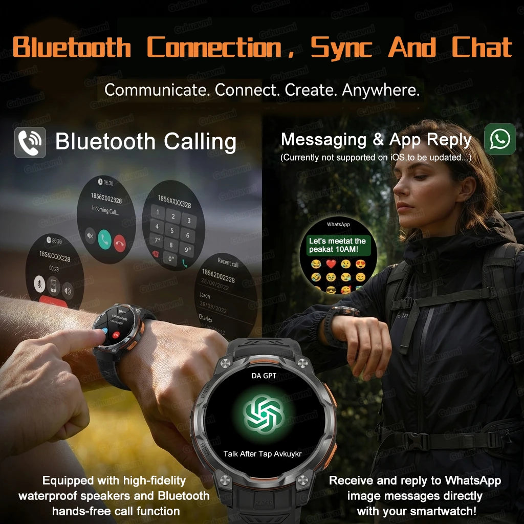2026New GPS Map Smart Navigation Watch 1200mAh Compass Altimeter Sport Watch Waterproof Bracelet ChatGPT Military Smartwatch Men