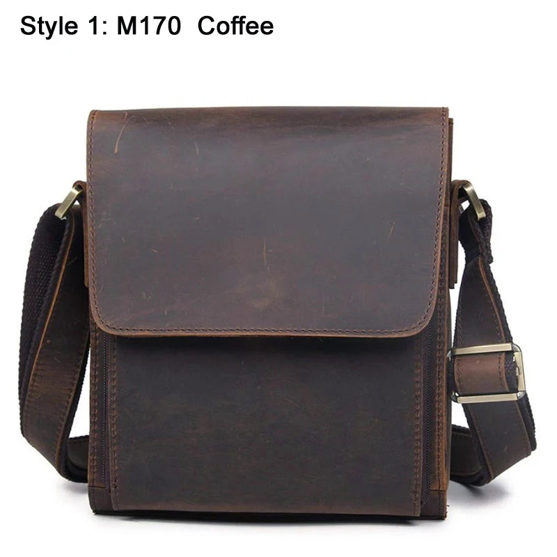 Vintage Fashion Genuine Leather Men Shoulder Bags Leather Messenger Bags Men Crossbody Bag Casual Bag Cowboy Style Brown Medium