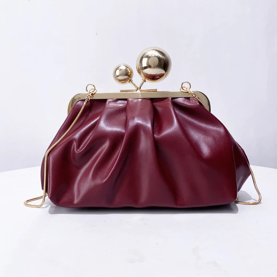 Shell Pleated Little Golden Ball Decorate Clip Bag For Women Luxury Designer Handbag Purse New Fashion Chain Shoulder Crossbody