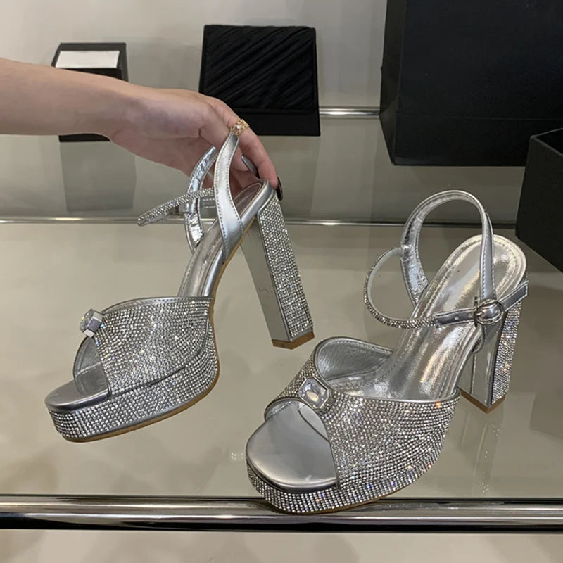 Sandali donna Liyke luminosi con tacco largo e plateau