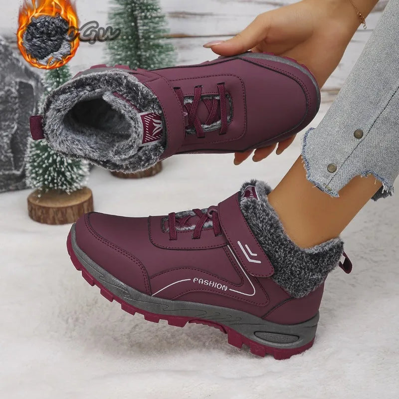 Damen-Winterstiefel, warm und kuschelig gefüttert, mit Plateau, rutschfester Sohle und Fellbesatz, knöchelhoch, für Outdoor-Aktivitäten, Größe 36