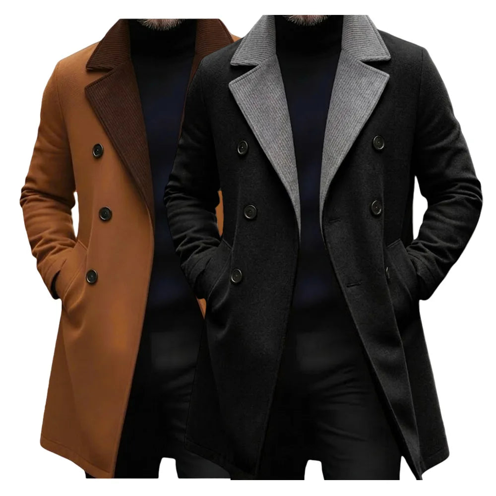 Men Mid Length Overcoat Lapel Full Sleeve Wool Blends Coat Y2k Streetwear Double Breasted Classic Formal Work Autumn Winter 2026