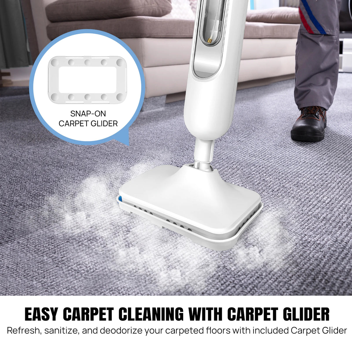 Mopa vaporizadora White Home 1500 W, vaporizador de suelos de 2 velocidades con mango extraíble para baldosas y madera