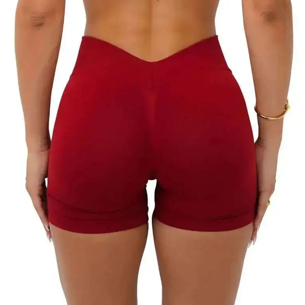 Pantaloncini da palestra donna senza cuciture, pantaloncini da yoga, abbigliamento fitness per allenamento, leggings corti push-up, pantaloncini sportivi a vita a V