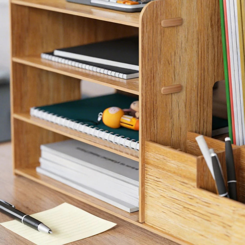 Wooden Desktop Organizer with Drawer and Compartments