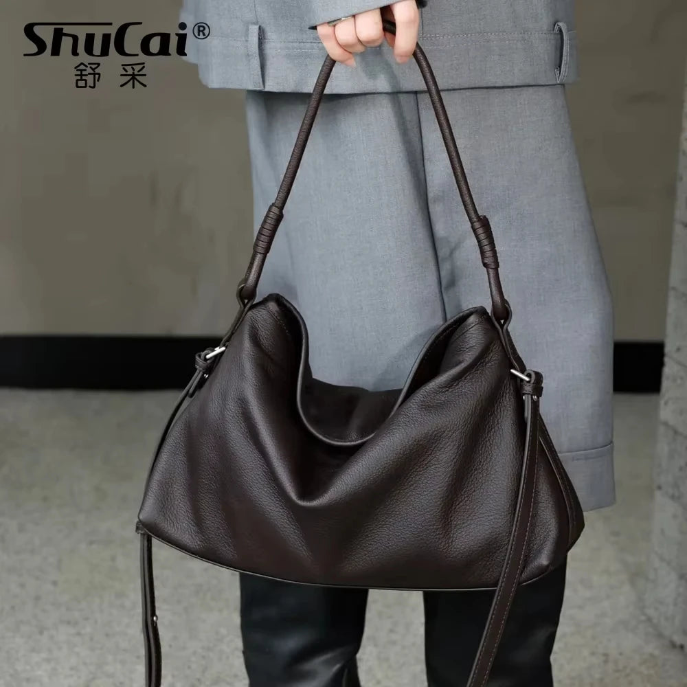 Women‘s Genuine Leather Luxury Designer Shoulder Crossbody Underarm Purse Bags Soft Cowhide Large Capacity Ladies Tote Bag 2026