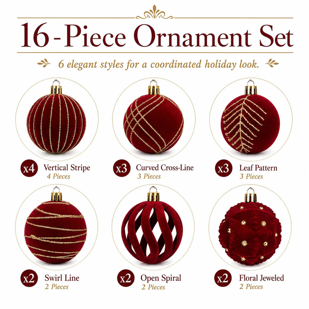 16 piece set of plush Christmas ball accessories, anti shatter and sparkling plush Christmas farmhouse Christmas tree decoration