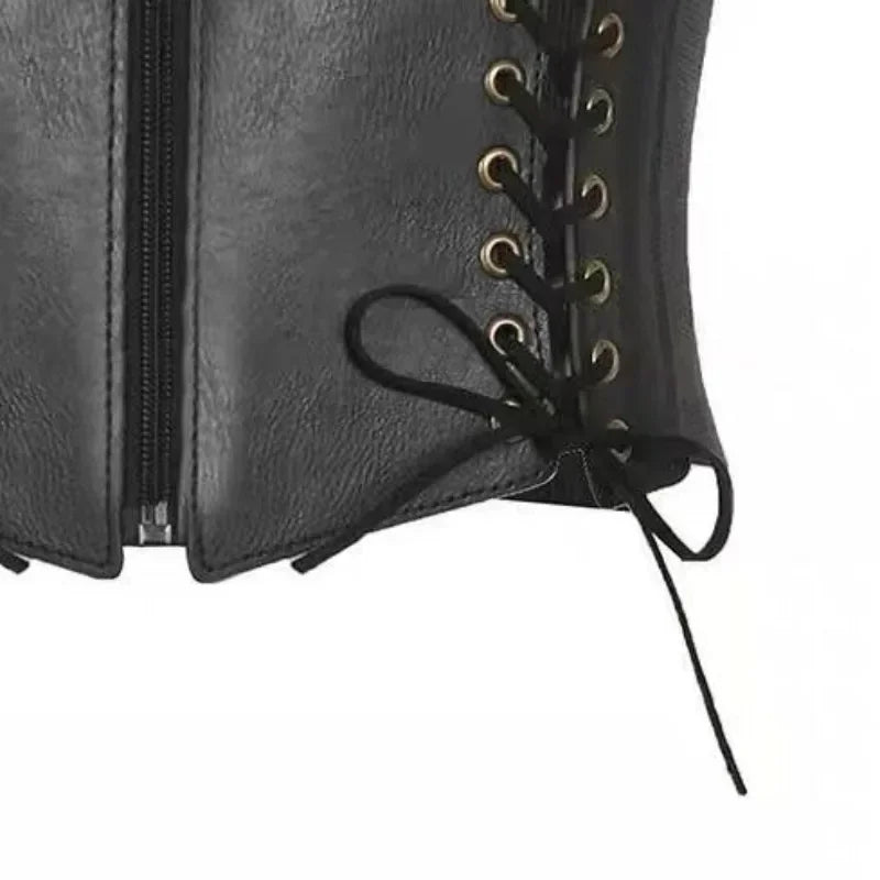 Modischer Punk-Korsett-Weitgürtel für Damen, schlankmachender elastischer Bustier-Taillengürtel aus PU-Leder, Hip-Hop-Gothic-Kleid-Korsettgürtel mit Trägern
