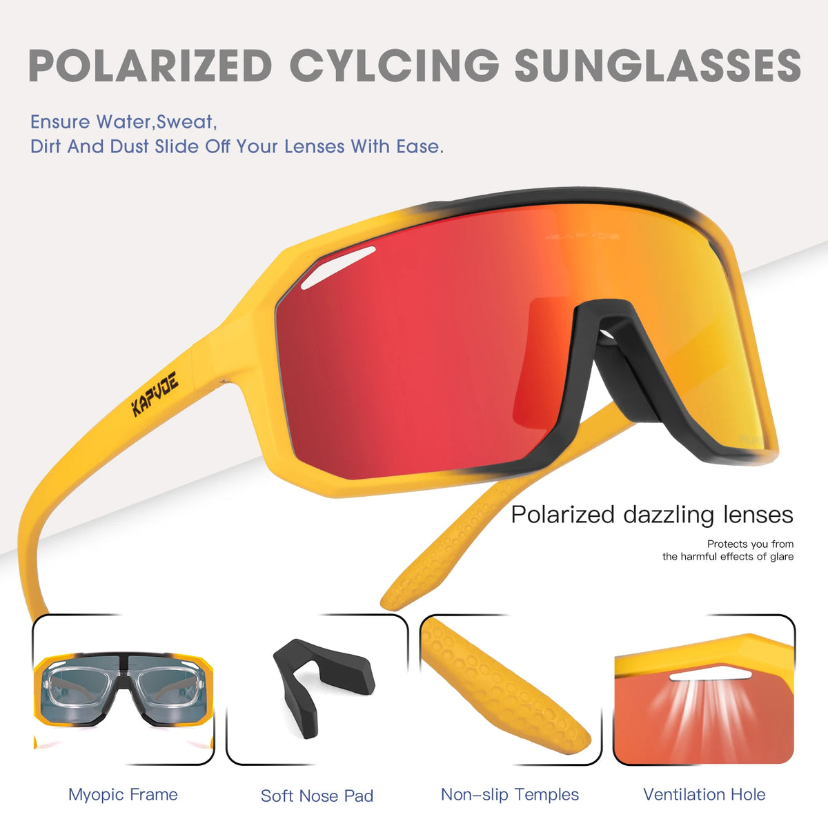 Kapvoe Cycling Glasses Men's Cycling Sunglasses MTB UV400 Polarized with Built-in Myopia Frame Bicycle Goggles Outdoor Sports Eyewear