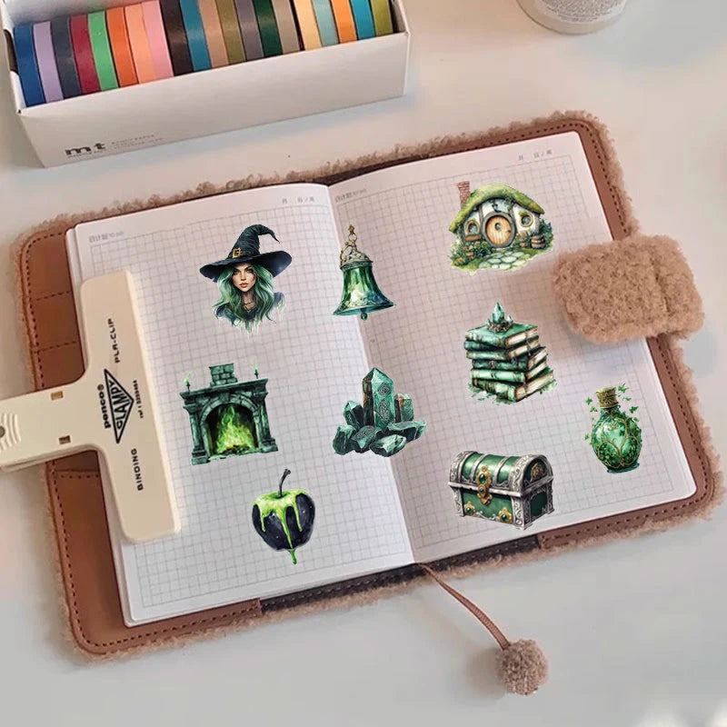 50 Stück Aufkleber aus der Forest-Witch-Serie, geeignet zum Verzieren von Wasserflaschen, Laptops und Aufbewahrungsboxen, wasserfeste PET-Aufkleber