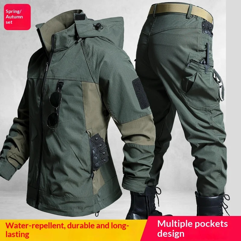 Men's Tactical Camouflage Workwear Set Loose Fit Jacket and Pants Windproof Breathable Outdoor Uniform for Spring Autumn