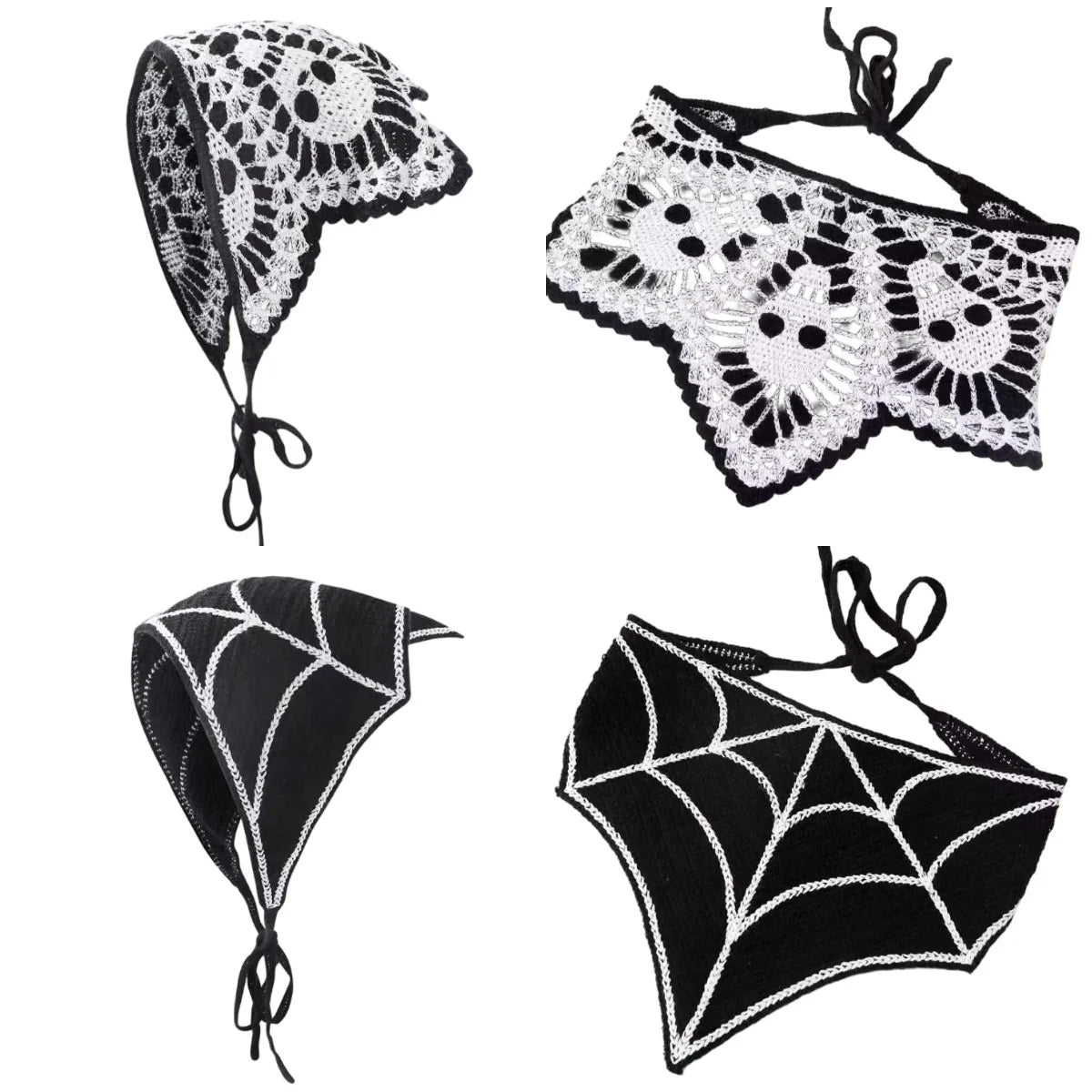Neue Fledermaus-Halloween-Tasche, Kopftuch, gestrickter dreieckiger Baumwollschal mit Totenkopf und Spinne, Stirnband, Kopfbedeckung für Damen und Mädchen, Geschenk zum Allerseelentag