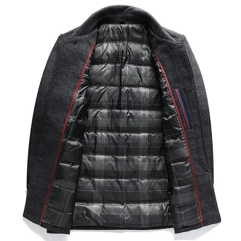 2026 Outdoor-Mode vielseitiger Herren-Trend, Business-Casual-Daunen-Innenfutter-Wollmantel für mittelalte und ältere Herren