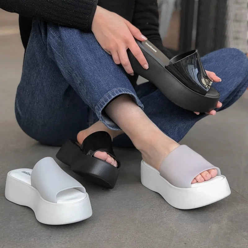 Mini Melissa Sandal Summe Women Slippers Wedges Platform Beach Flip Flops Trend High Heels Ladies Shoes Pumps Thick Slides Mujer