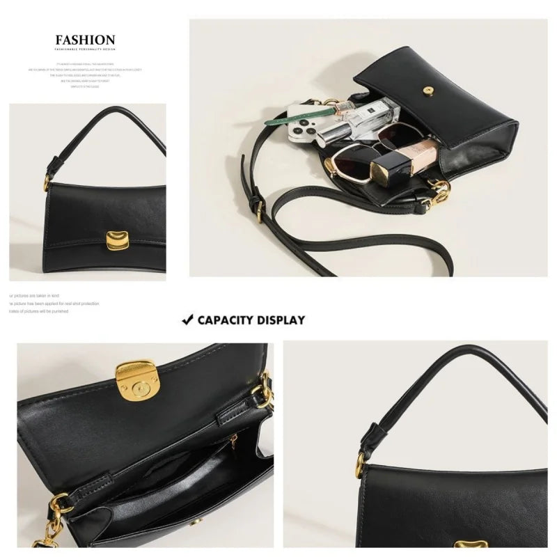 2026 New Square Shoulder Bags Women Pu Leather Underarm Bags Luxury Designer Handbags Black Flap Lock Crossbody Bag Purse