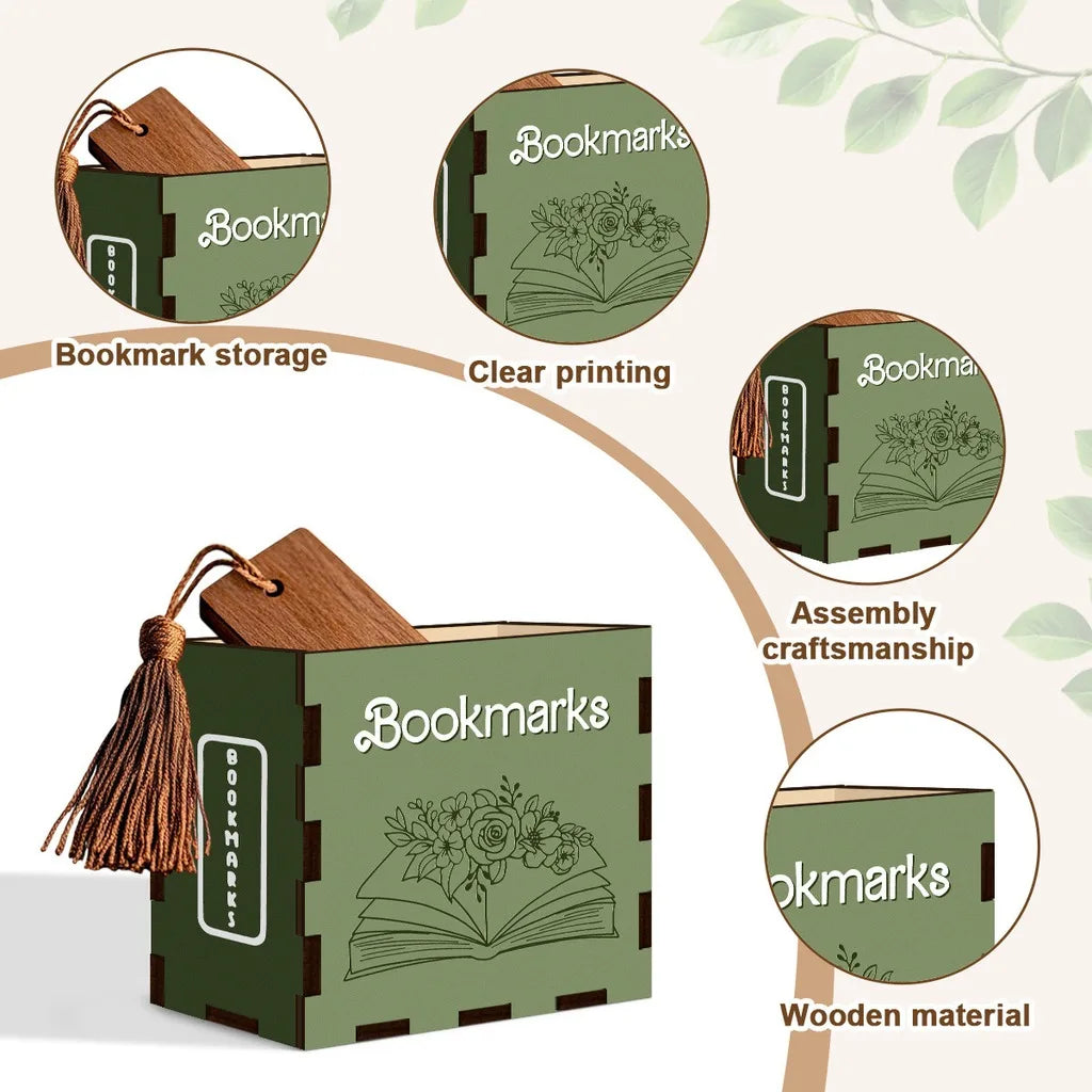 Wooden Book-Shaped Bookmark Storage Box
