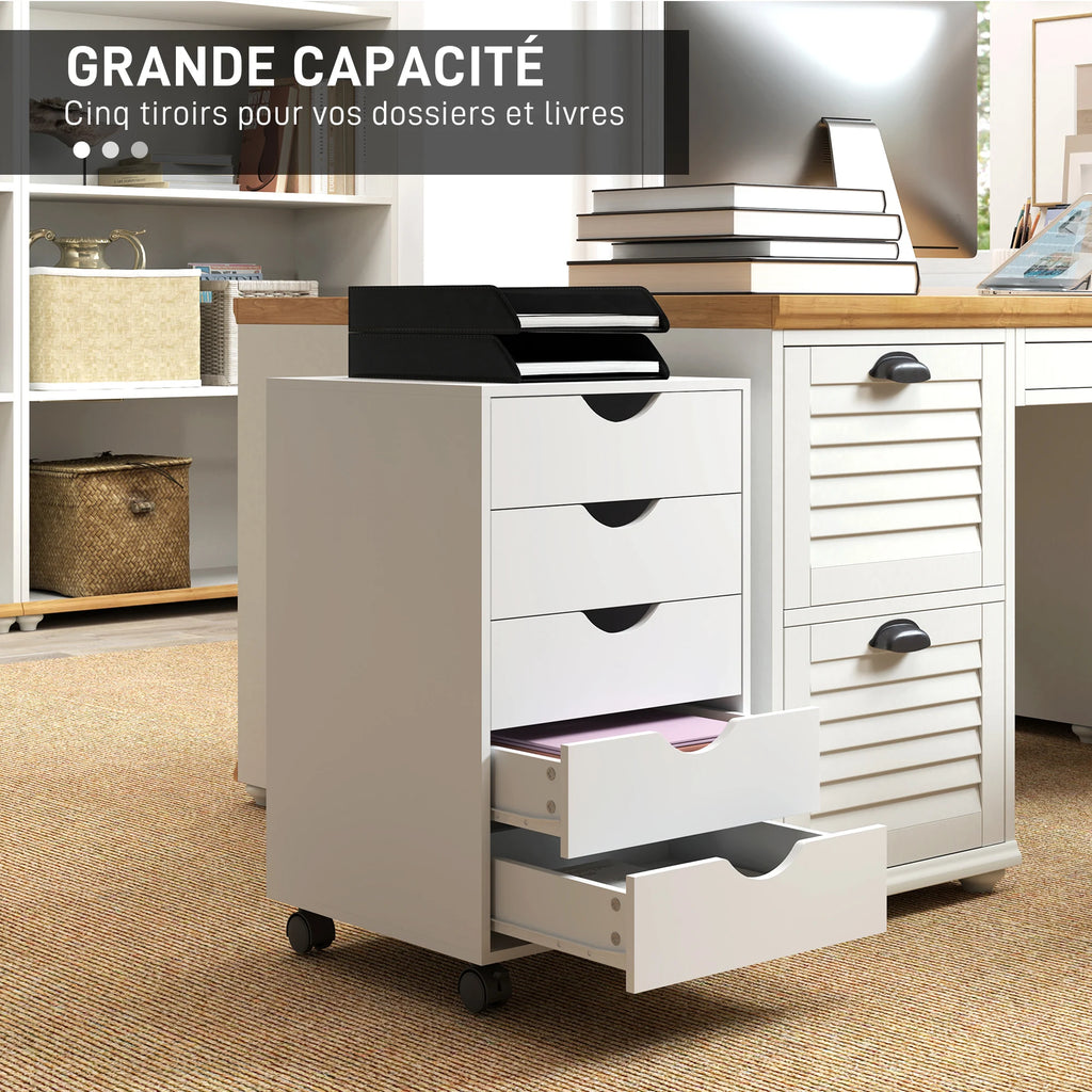 HOMCOM Mobile 5-Drawer Storage Cabinet with Castors
