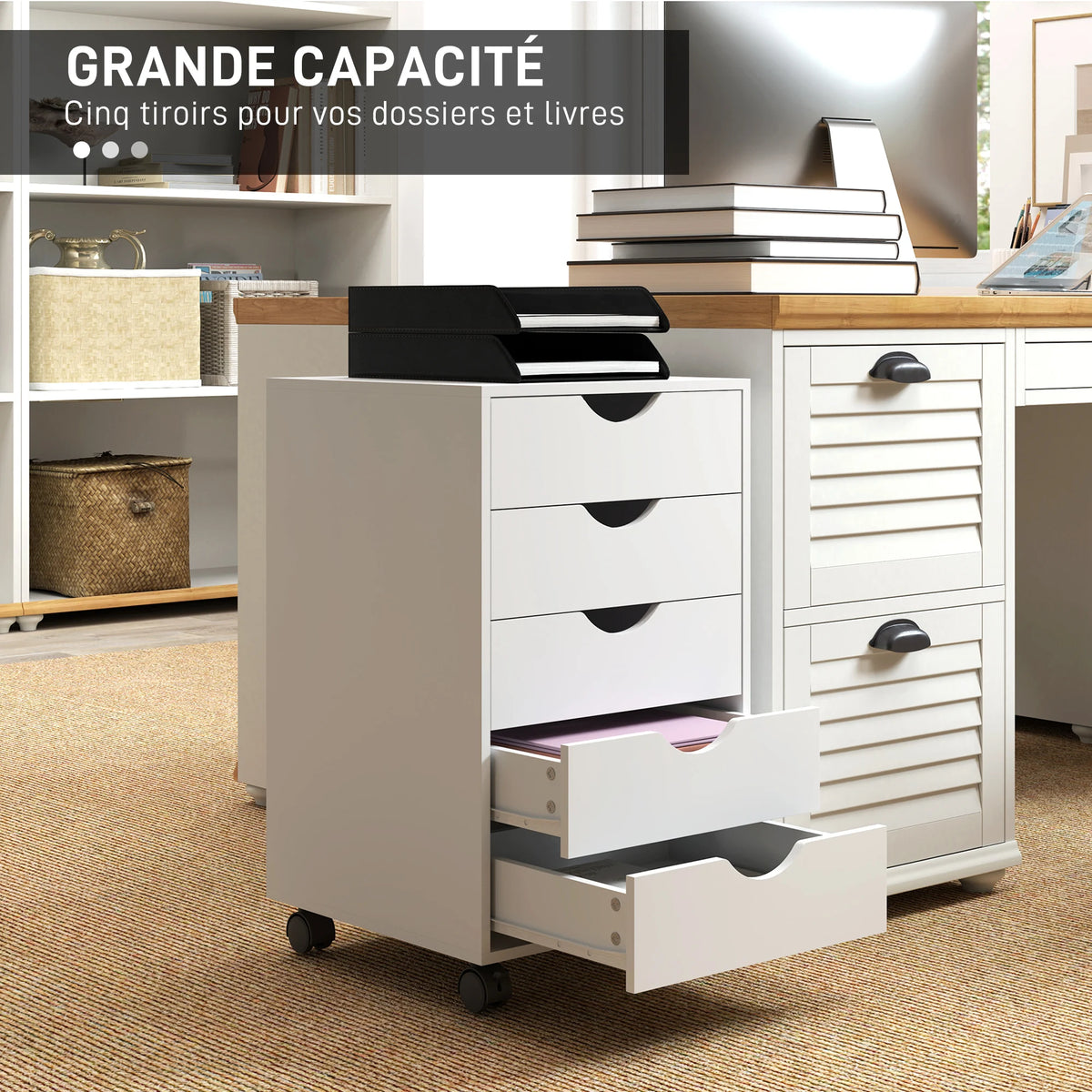 HOMCOM Mobile 5-Drawer Storage Cabinet with Castors