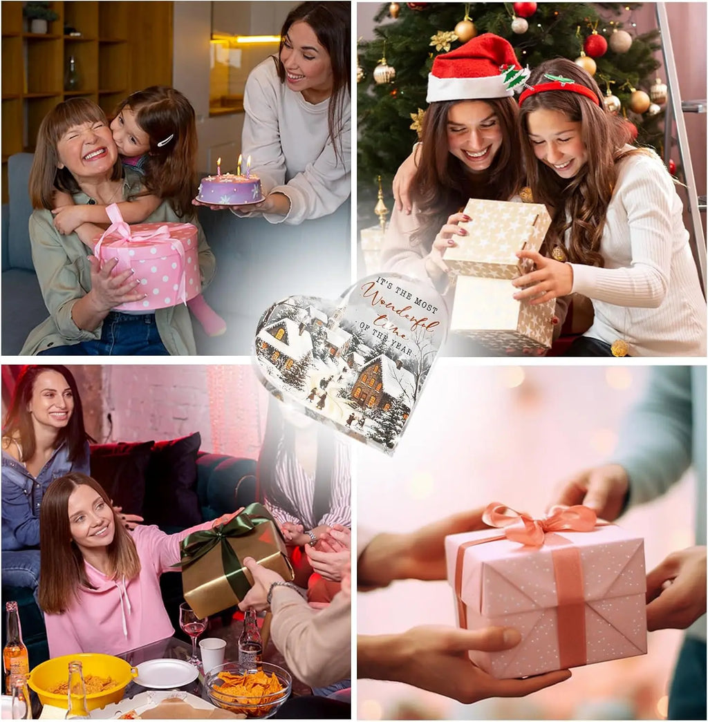 Decoraciones de mesa de invierno, regalos de Navidad -es la época más maravillosa del año- adornos navideños de acrílico en forma de corazón, C