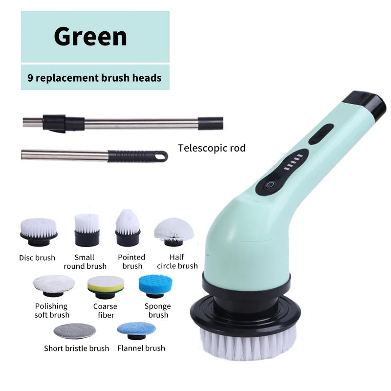 9-in-1 Multifunctional Wireless Electric Cleaning Brush for Household Kitchen and Bathroom, USB Handheld Rotating Cleaning Tool