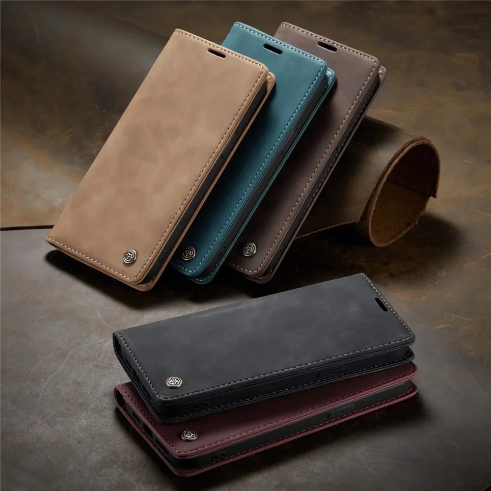 Matte Leather Flip Cover for iPhone 11 12 13 14 15 16e 17 18 Pro Max Mini Air Wallet Case XR XS 8 5S SE 2020 2022 Magnetic Retro