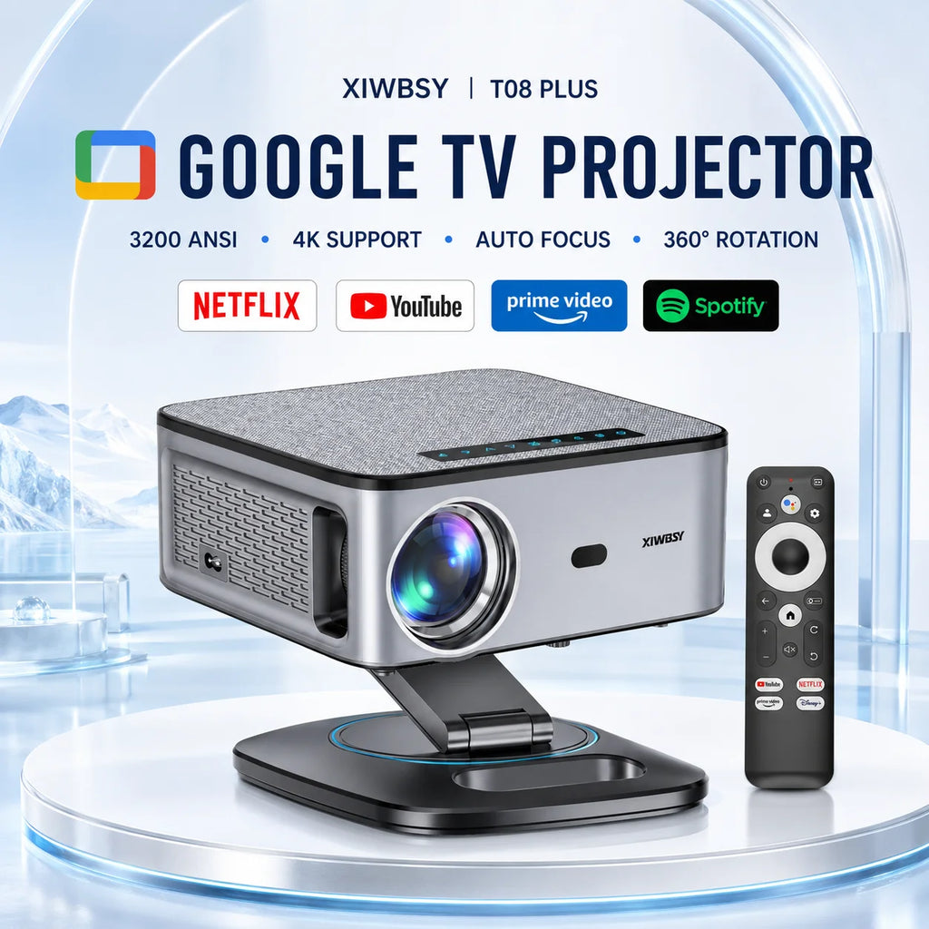 Proyector XIWBSY 4K con Google TV oficial, 42.000 lúmenes, Android 11.0, WiFi 6 y Bluetooth 5.4, para cine en casa y proyección de vídeo inteligente