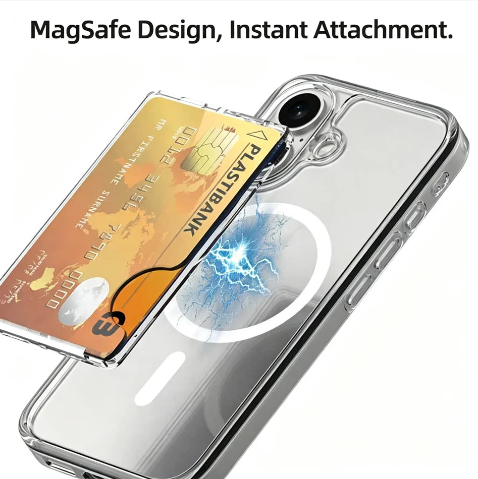2026 Magnetic Clear PC Wallet Card Holder for iPhone 18 17 16 15 14 13 12 Pro Max Plus Mini Magsafe Case Cover Accessories