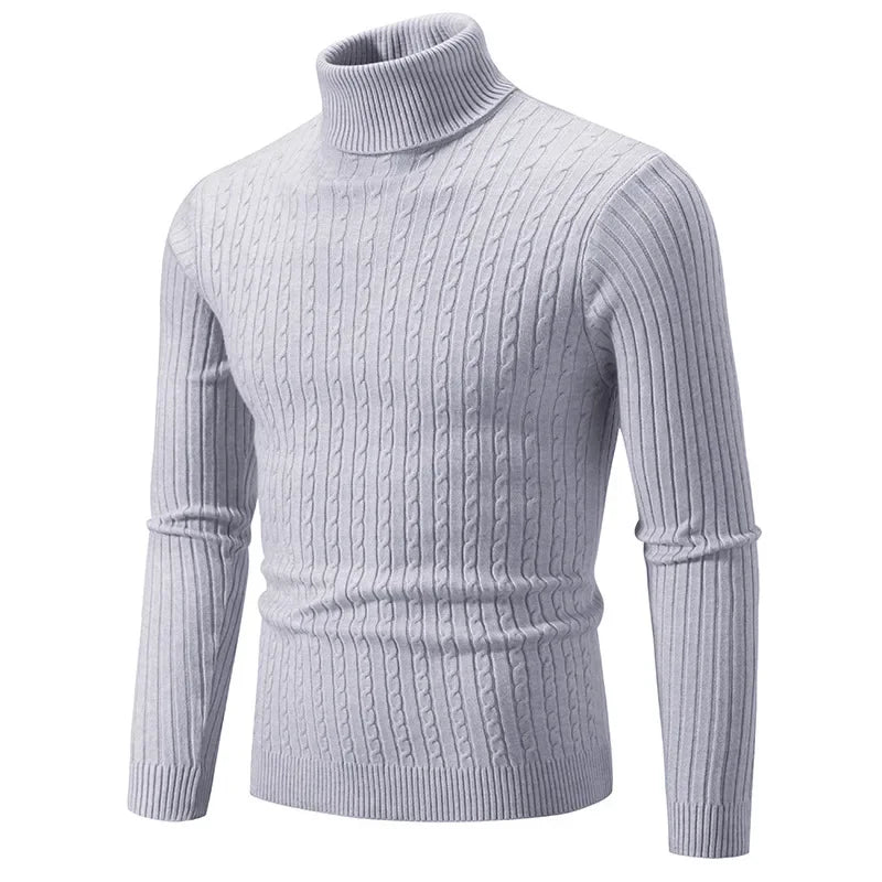 New Men's Turtleneck Sweater Solid Color Jacquard Pullover Knitted Sweaters Casual Warm and Comfortable Tops Mens Clothing