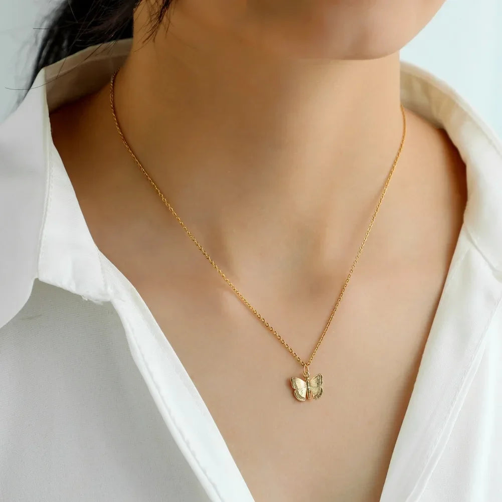 Vintage-Schmetterlingskette für Damen, golden, aus Edelstahl, mit schmalen Schlangenketten und ästhetischen Anhängern, Choker, Damenschmuck, Geschenk für Frauen