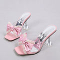 Sandali mules donna Liyke trasparenti con fiocco e tacco scultoreo