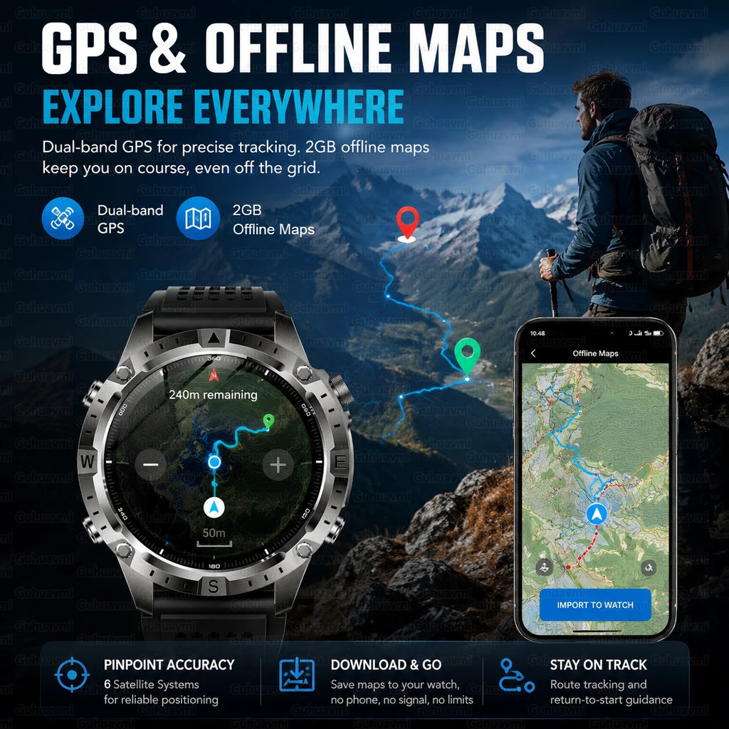 GPS Outdoor Smartwatch with Compass and Offline Map Feature