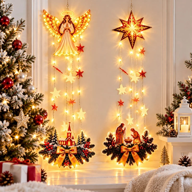 Christmas Magic Wall Trail DIY Light-emitting Birth Scene Wall Decor Christmas Spiral Trail LED Glowing Xmas Door Ornament