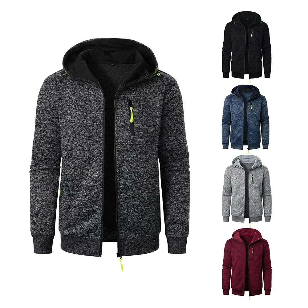 Autumn Men's Sports Fitness Casual Cardigan Hooded Sweatshirt Jackets Baseball Jacket Zipper Outwear Solid Color Male Clothing