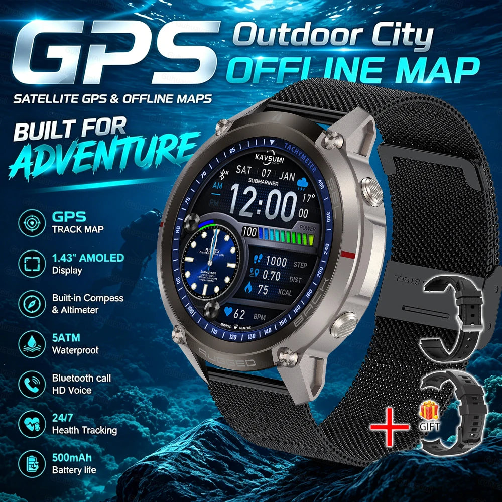 GPS Watch Professional Sport Smart Watch with Offline Map health Control Waterproof GPS Six-star positioning Tracking SmartWatch