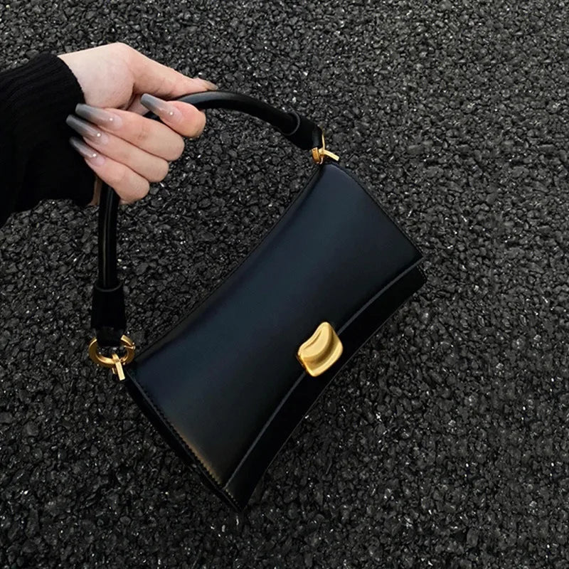 2026 New Square Shoulder Bags Women Pu Leather Underarm Bags Luxury Designer Handbags Black Flap Lock Crossbody Bag Purse