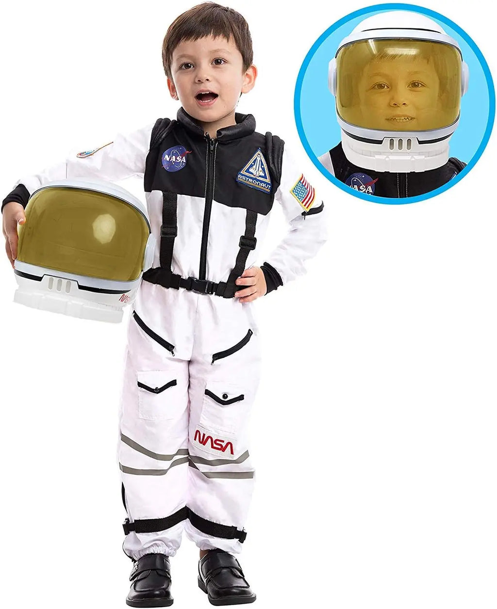 Disfraz de astronauta JOYFY con casco, traje espacial para niños pequeños, disfraz de Halloween de astronauta para cosplay
