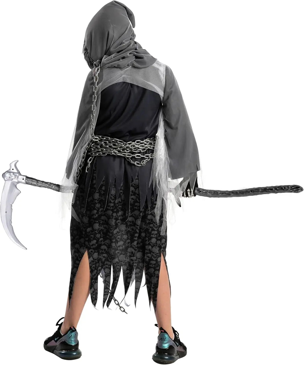 Sloosh Creations Child Unisex Grim Reaper Costume, Halloween Costume with Glowing Red Eyes for Kids Trick-or-Treating