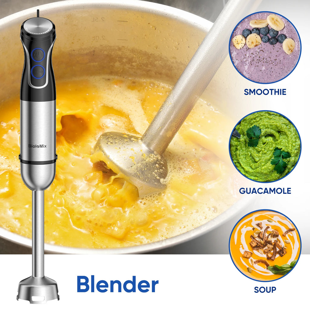 BioloMix 1500W 5-in-1 Immersion Hand Blender with 304 Stainless Steel Blade for Puree, Smoothies, and Baby Food Preparation