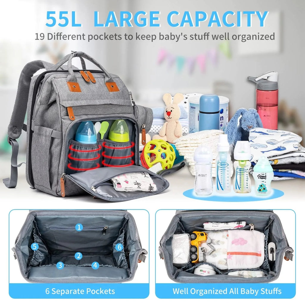 Backpack changing bag with folding cot