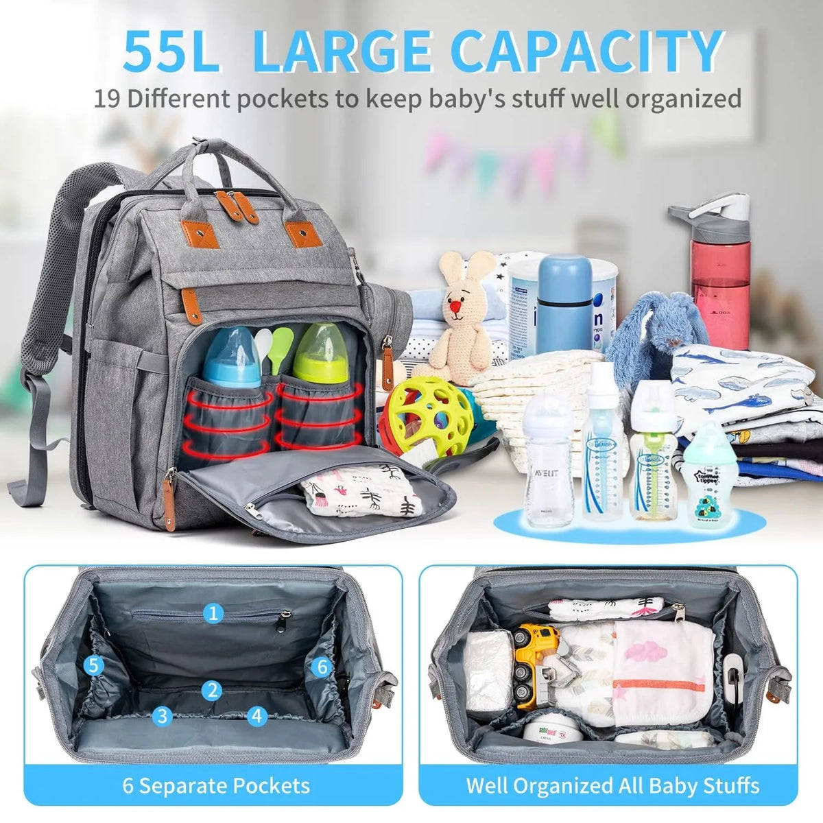 Backpack changing bag with folding cot