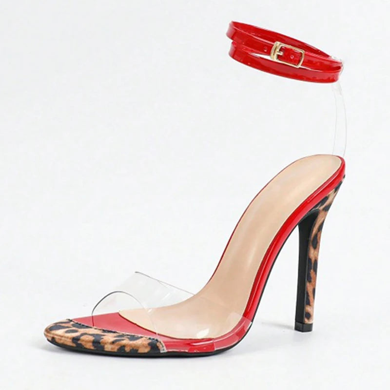 Sandali donna Liyke rossi con dettagli leopardati