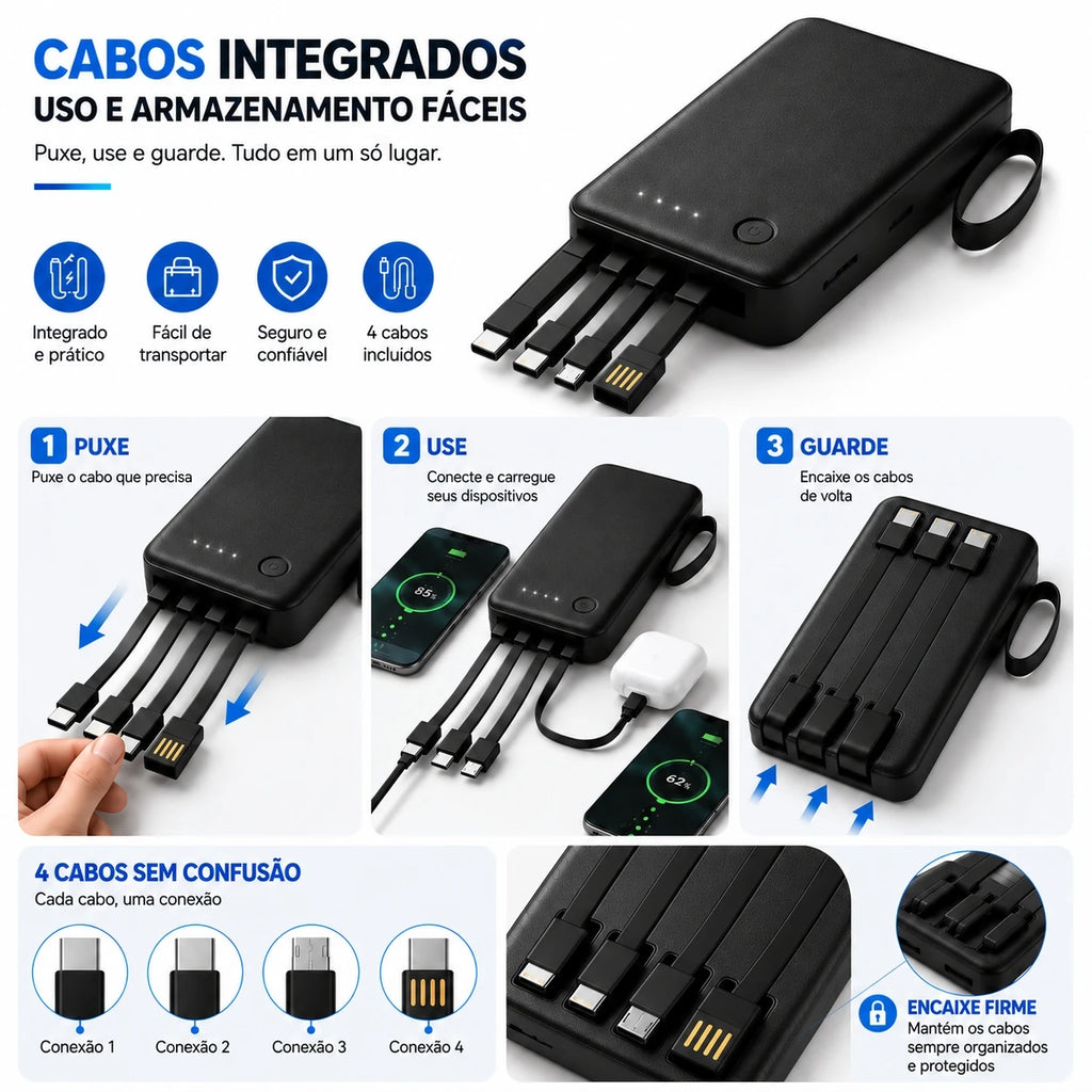 Power Bank 12000mAh And 26000mAh Portable Fast Charger With 4 USB Cables For Smartphones And Travel