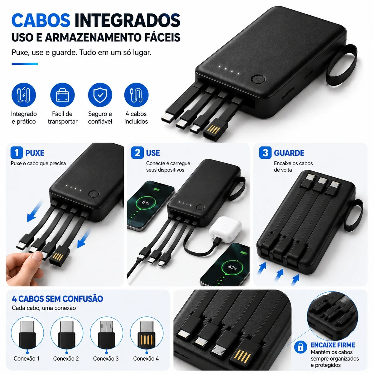 Power Bank 12000mAh And 26000mAh Portable Fast Charger With 4 USB Cables For Smartphones And Travel