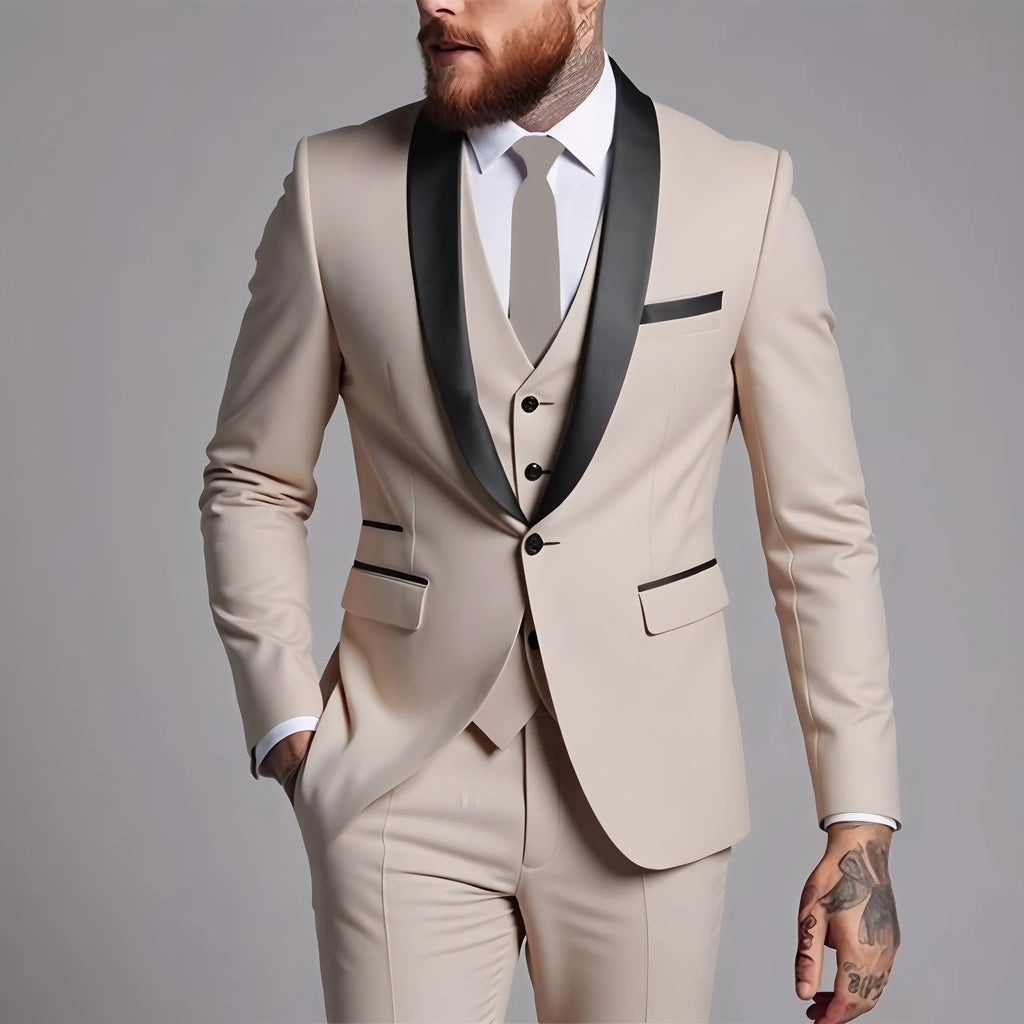 Men's 3 Piece Slim Fit Suit Set One Button Blazer Jacket Pants Tuxedo Set for Prom, Wedding and Business