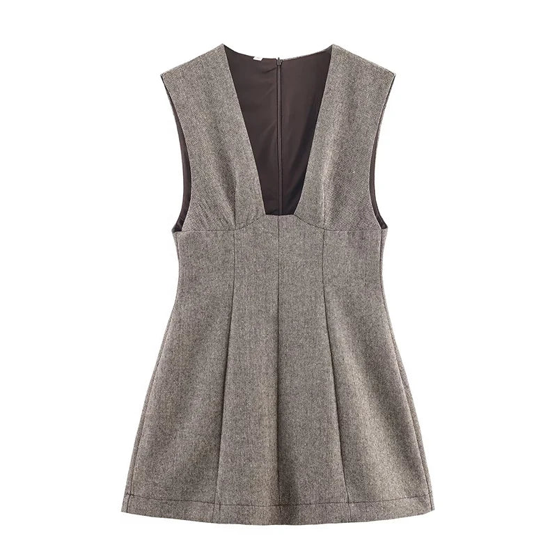 Women's Autumn Dress 2025 New Fashion Slim V-Neck Elegant Mini Dress Women's Autumn Street Youth Chic Holiday Dress