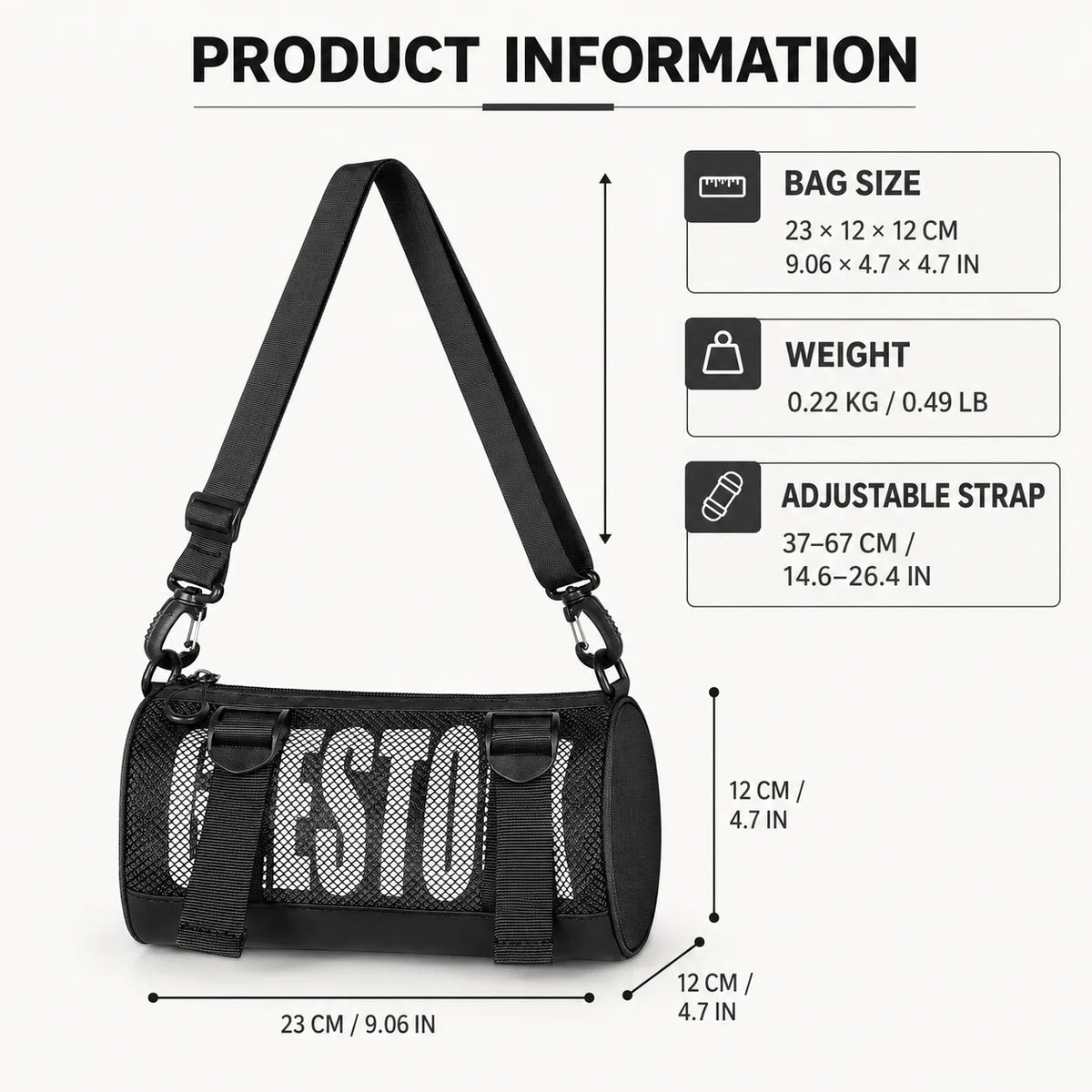 Streetwear Crossbody Bag Mini Barrel Shoulder Bag Lightweight Mesh Sling Pack for Men Women Hip Hop Gym Dance Travel Daily Use