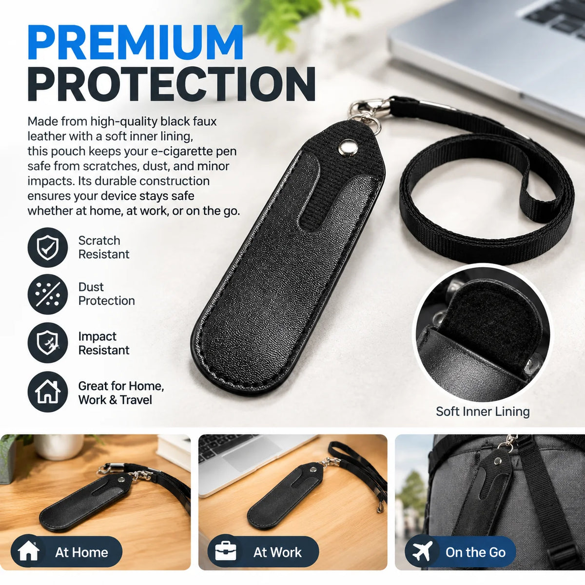 Faux Leather Pouch Holder Neck Strap Lanyard Vape Carry Case Electronic Cigarette Holder Compact Lightweight and Stylish Slim